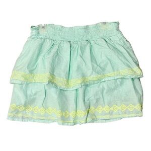 O'Neill Mint Green Ruffled Mini Skirt with Yellow Embroidered Detail - S
